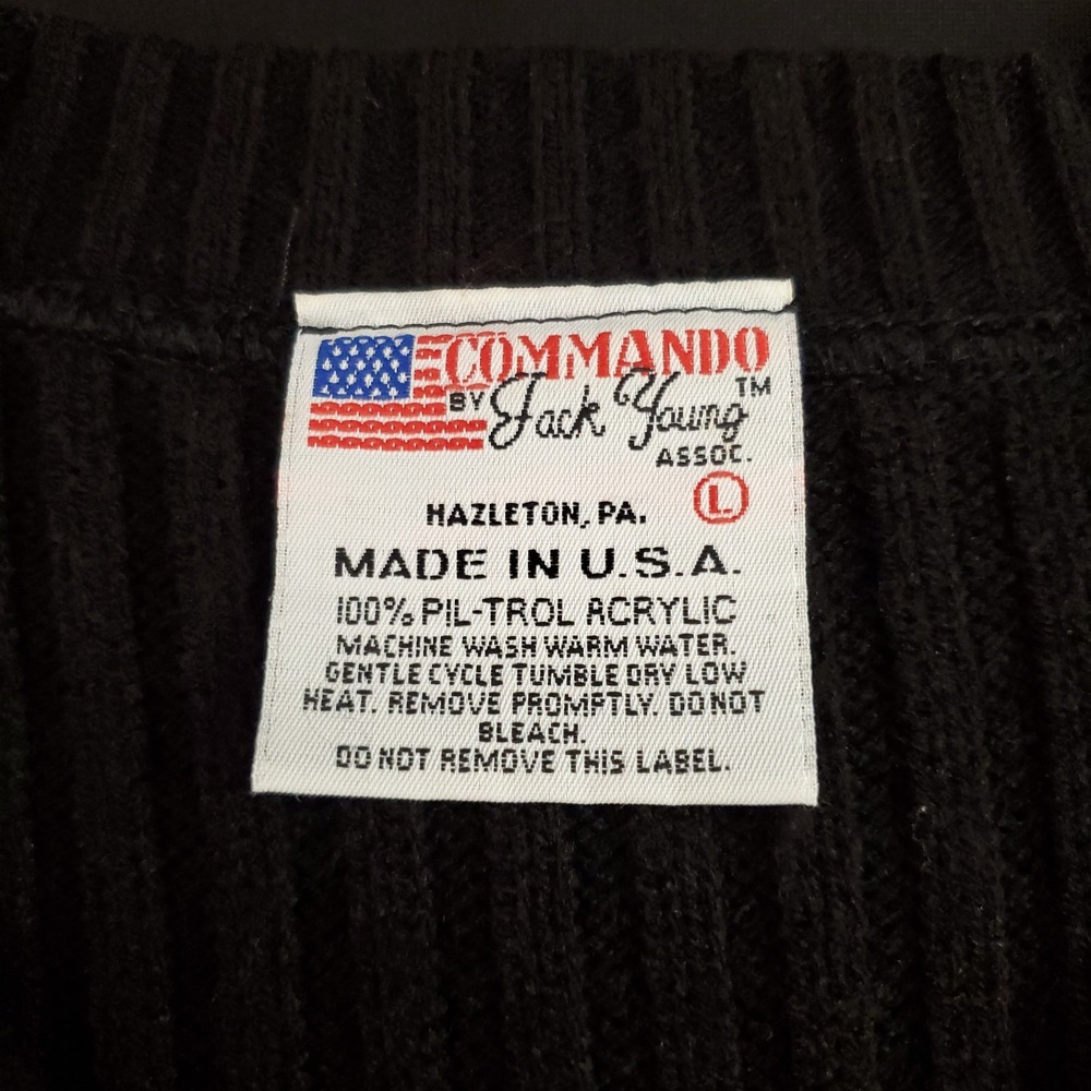 Vintage Commando Jack Young Sweater Men Large Black Tactical US Made Elbow Patch - Picture 7 of 13